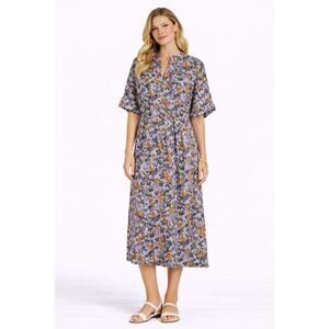 Vince Wisteria Vine Floral Print Relaxed Midi Dress Purple Womens Size Small